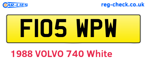 F105WPW are the vehicle registration plates.