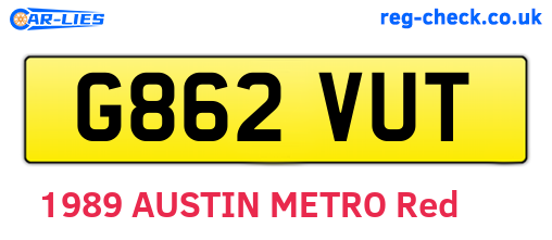 G862VUT are the vehicle registration plates.