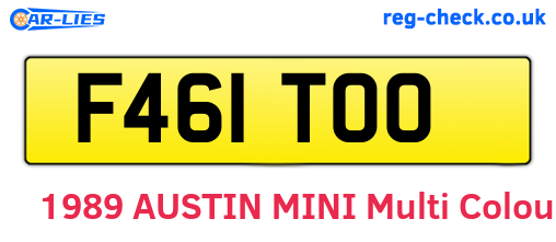 F461TOO are the vehicle registration plates.