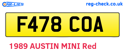 F478COA are the vehicle registration plates.