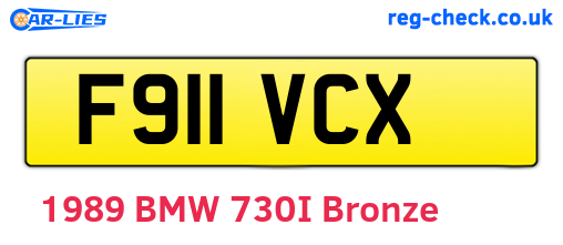 F911VCX are the vehicle registration plates.