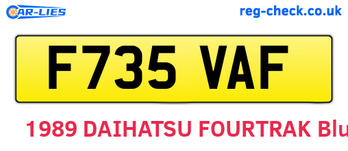 F735VAF are the vehicle registration plates.