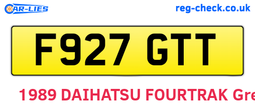 F927GTT are the vehicle registration plates.
