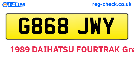 G868JWY are the vehicle registration plates.