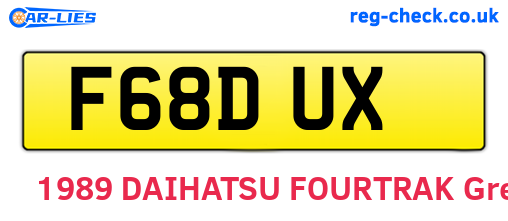 F68DUX are the vehicle registration plates.
