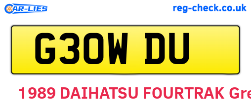 G30WDU are the vehicle registration plates.
