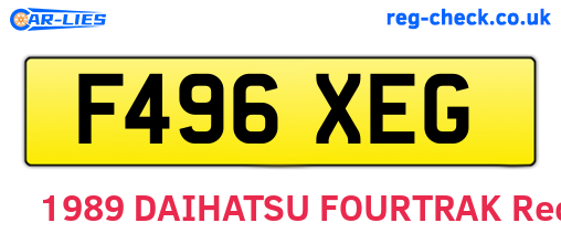 F496XEG are the vehicle registration plates.