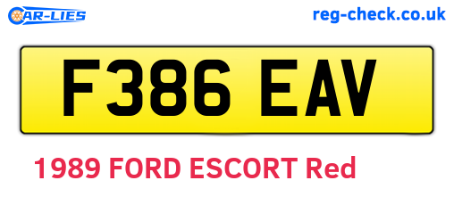 F386EAV are the vehicle registration plates.