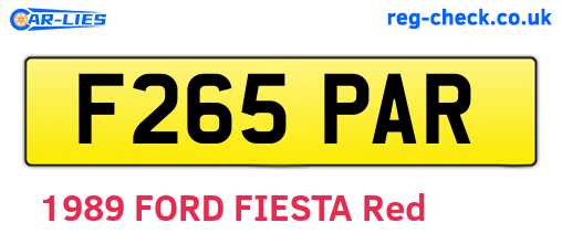F265PAR are the vehicle registration plates.
