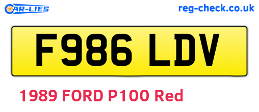 F986LDV are the vehicle registration plates.