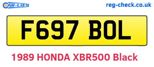 F697BOL are the vehicle registration plates.