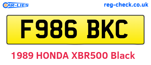 F986BKC are the vehicle registration plates.