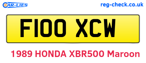 F100XCW are the vehicle registration plates.