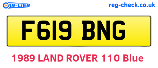 F619BNG are the vehicle registration plates.