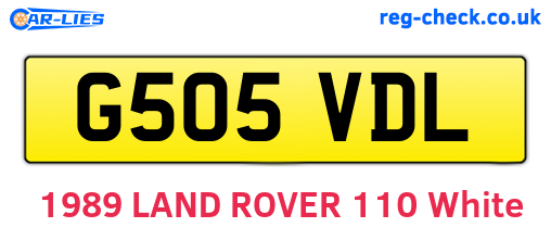 G505VDL are the vehicle registration plates.