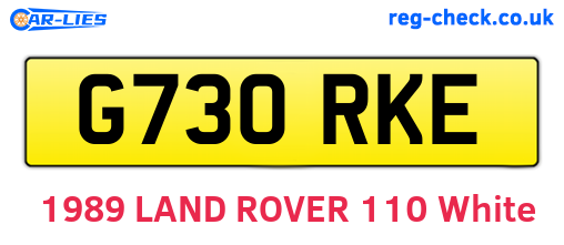 G730RKE are the vehicle registration plates.