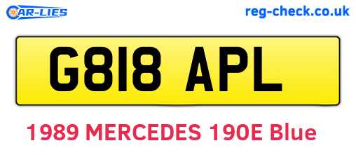 G818APL are the vehicle registration plates.