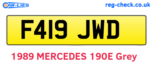 F419JWD are the vehicle registration plates.
