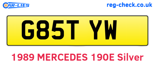 G85TYW are the vehicle registration plates.