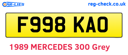 F998KAO are the vehicle registration plates.