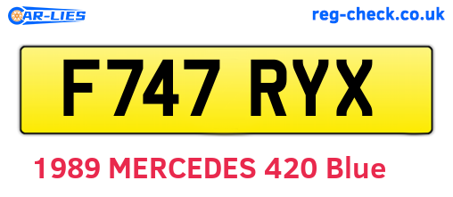 F747RYX are the vehicle registration plates.