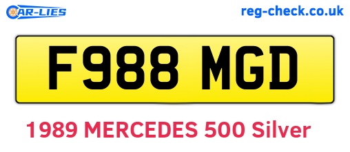 F988MGD are the vehicle registration plates.