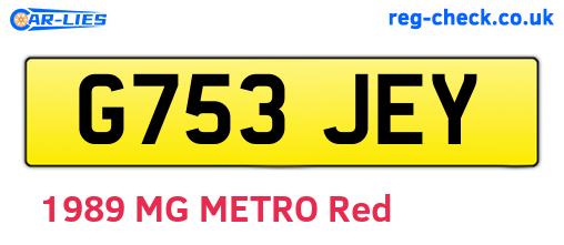 G753JEY are the vehicle registration plates.
