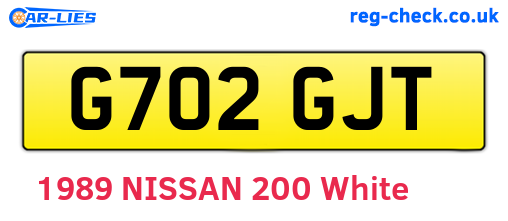 G702GJT are the vehicle registration plates.