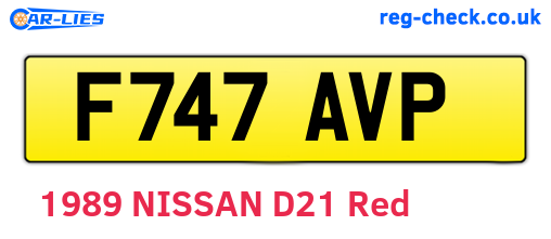 F747AVP are the vehicle registration plates.