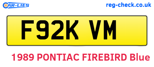 F92KVM are the vehicle registration plates.