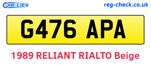 G476APA are the vehicle registration plates.
