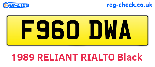 F960DWA are the vehicle registration plates.