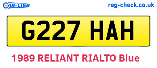 G227HAH are the vehicle registration plates.