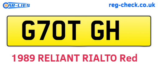 G70TGH are the vehicle registration plates.