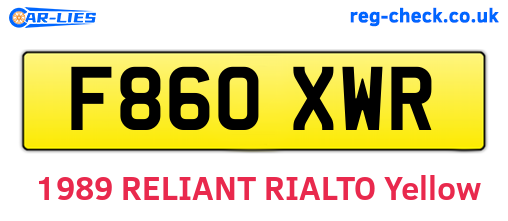 F860XWR are the vehicle registration plates.