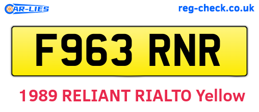 F963RNR are the vehicle registration plates.