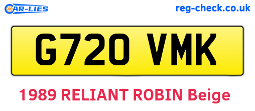 G720VMK are the vehicle registration plates.