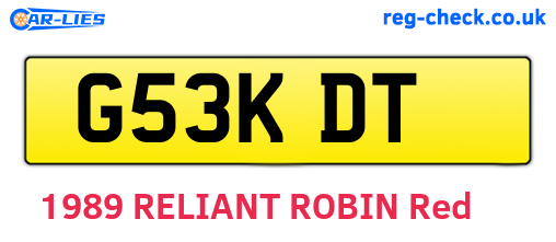 G53KDT are the vehicle registration plates.