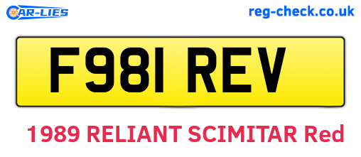 F981REV are the vehicle registration plates.
