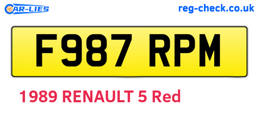 F987RPM are the vehicle registration plates.