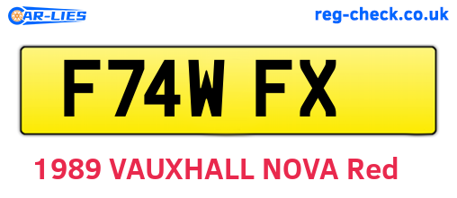 F74WFX are the vehicle registration plates.