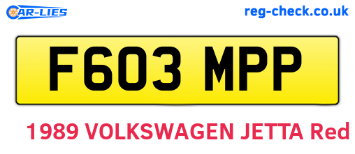 F603MPP are the vehicle registration plates.