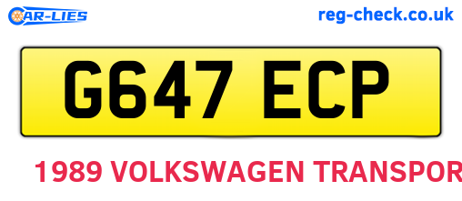 G647ECP are the vehicle registration plates.