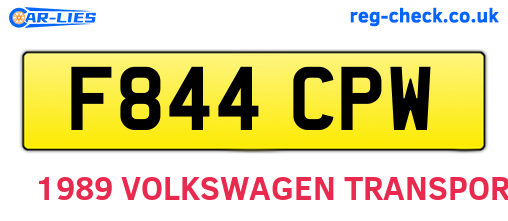 F844CPW are the vehicle registration plates.