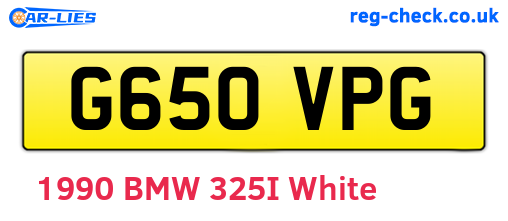 G650VPG are the vehicle registration plates.