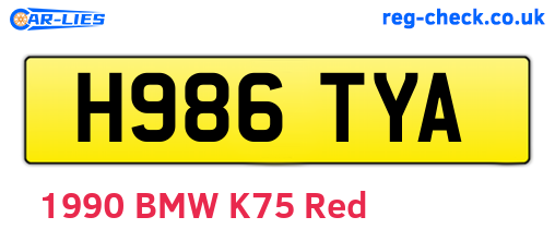 H986TYA are the vehicle registration plates.
