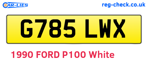 G785LWX are the vehicle registration plates.