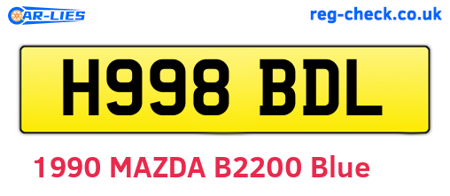 H998BDL are the vehicle registration plates.
