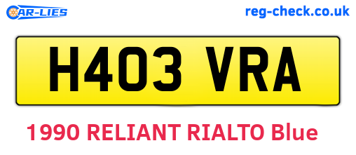 H403VRA are the vehicle registration plates.