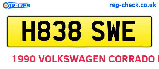 H838SWE are the vehicle registration plates.